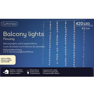 Светодиодная гирлянда бахрома Balcony Waterfall 4*1 м, 420 теплых белых LED ламп, контроллер, прозрачный ПВХ, IP44 Kaemingk фото 3