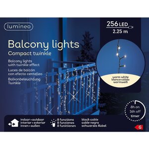 Светодиодная гирлянда Бахрома Balcony Twinkle 2.25*0.8 м, 256 теплых белых LED ламп, контроллер, черный ПВХ, IP44 Kaemingk фото 3