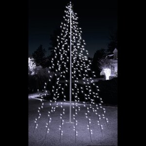 Уличная гирлянда на елку Лучи Росы, 16*2 м, 672 холодных белых MINILED ламп, серебряная ПРОВОЛОКА, IP44