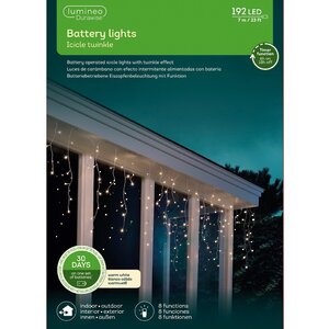 Светодиодная гирлянда Сосульки на батарейке 7*0.5 м, 192 теплых белых LED ламп, белый ПВХ, контроллер, таймер, IP44 Kaemingk (Кейминг) фото 8