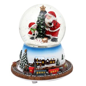 Музыкальный снежный шар Снеговичок и дедушка Санта 16*14 см с движущимся поездом Sigro фото 1
