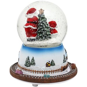 Музыкальный снежный шар Снеговичок и дедушка Санта 16*14 см с движущимся поездом Sigro фото 4