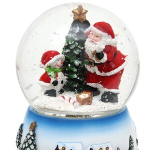 Музыкальный снежный шар Снеговичок и дедушка Санта 16*14 см с движущимся поездом Sigro фото 2