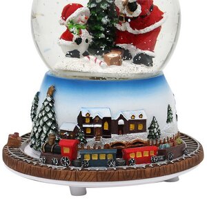 Музыкальный снежный шар Снеговичок и дедушка Санта 16*14 см с движущимся поездом Sigro фото 3