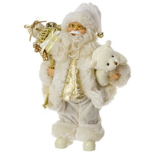 Санта в мраморно-белом наряде с медвежонком 30 см Eggl фото 1