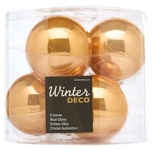 Набор стеклянных шаров 8 см янтарно-золотой глянцевый, 6 шт Winter Deco фото 3