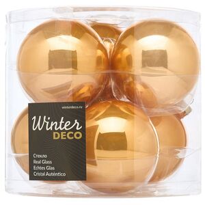 Набор стеклянных шаров 8 см янтарно-золотой глянцевый, 6 шт Winter Deco фото 4