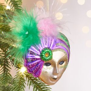 Елочная игрушка Маска Картмель 10 см фиолетовая, стекло Winter Deco фото 4