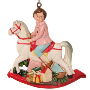 Елочная игрушка Девочка Лили на лошадке-качалке 9 см, подвеска ShiShi фото 1