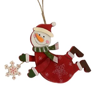 Деревянная елочная игрушка Снеговик со Снежинкой 16 см, подвеска Hogewoning фото 1