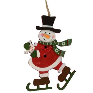 Деревянная елочная игрушка Снеговик на Коньках 16 см, подвеска Hogewoning фото 1