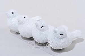 Елочное украшение "Птички блестящие", 8 см, 4 шт, белый, клипса Kaemingk фото 1