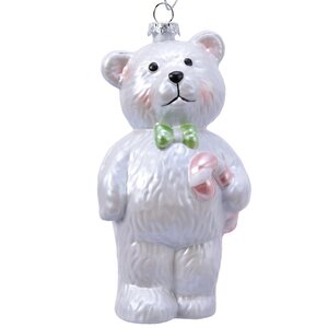 Елочная игрушка Белый Мишка Уолли 12 см, пластик, подвеска Kaemingk фото 1