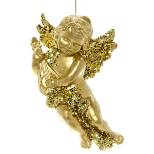 Елочная игрушка Ангел Золотистый с Музыкальным Инструментом 10 см, подвеска Kaemingk фото 6