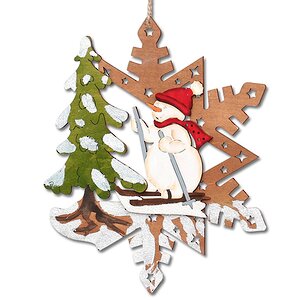 Деревянная елочная игрушка Снежинка - Сказочная история со Снеговиком, 24 см Sigro фото 1