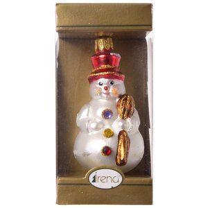 Стеклянная елочная игрушка Снеговик с метлой 7 см, подвеска Irena Co фото 2