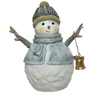 Декоративная статуэтка Снеговик Ингвар с колокольчиком 14 см