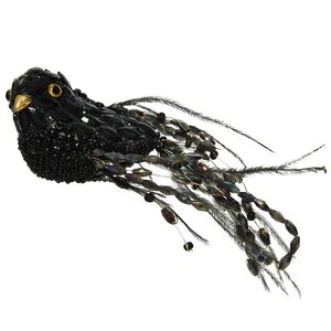 Елочная игрушка Птичка Аврора из Райской Лагуны 18 см черная, клипса