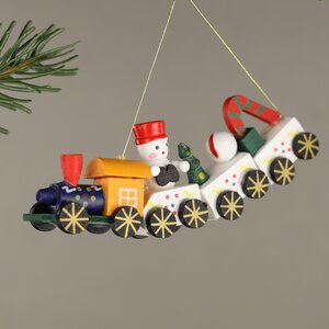 Деревянная елочная игрушка Рождественский Поезд со Снеговиком 12 см, подвеска Breitner фото 3