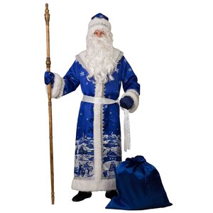 Карнавальный костюм для взрослых Дед Мороз - Роспись Гжель, 54-56 размер
