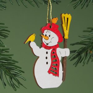 Деревянная ёлочная игрушка Снеговик и птичка 6 см, подвеска Breitner фото 2