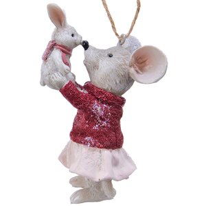 Елочная игрушка Мышка Джинни с зайчиком 11 см, подвеска Kaemingk фото 1