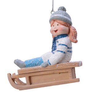 Елочная игрушка Девочка Николь на санках - Каникулы в Валуаре 9 см, подвеска Kaemingk фото 1