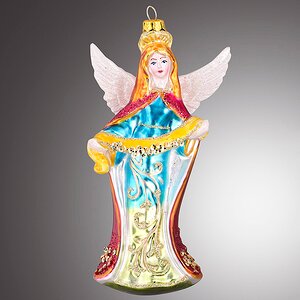 Стеклянная елочная игрушка Ангел с Дарами небес в голубом платье 15 см, подвеска Holiday Classics фото 1