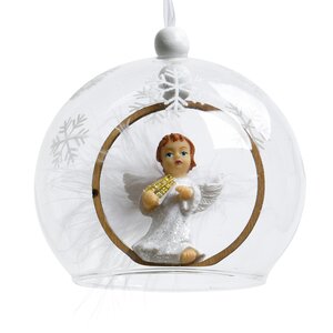 Стеклянный шар Колокольчик Ангел с лирой 9 см, подвеска Kaemingk фото 1