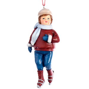 Елочная игрушка Мальчик на Коньках в Голубом Шарфе 11 см, подвеска Kaemingk фото 1