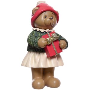Новогодняя фигурка Мишка в красной шапочке стоящий - Девочка 14 см Kaemingk фото 1