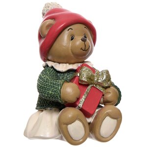 Новогодняя фигурка Мишка в красной шапочке сидящий - Девочка 10 см