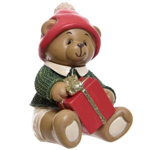 Новогодняя фигурка Мишка в красной шапочке сидящий - Мальчик 10 см