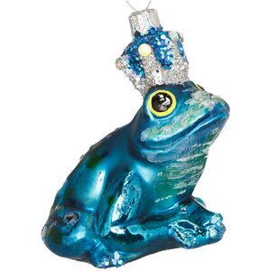 Стеклянная елочная игрушка Царевна-Лягушка 6 см, голубая, подвеска
