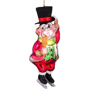 Елочная игрушка Обезьяна-Джентльмен Фигурист с Бокалом Шампанского 15*6*6 см, стекло, подвеска Holiday Classics фото 1
