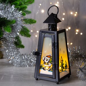 Металлический фонарь под свечу Новогодние сюжеты - Дед Мороз с елкой, 8*20 см Sigro фото 2