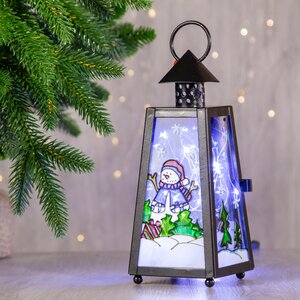 Металлический фонарь под свечу Новогодние сюжеты - Снеговик в лесу, 8*20 см