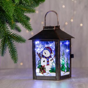 Металлический фонарик Новогодние сюжеты - Снеговик в лесу 14*10 см Sigro фото 1