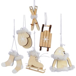 Набор деревянных елочных игрушек Морозные Затеи 6 шт, 4-7 см, бежевые, подвеска Kaemingk фото 1
