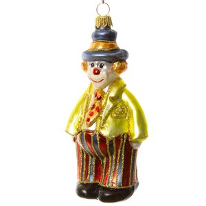 Стеклянная елочная игрушка Клоун в галстуке 11 см, подвеска Irena Co фото 1