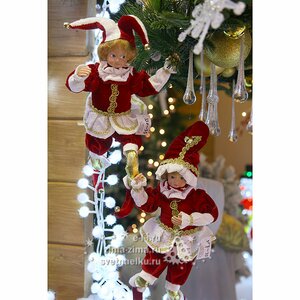 Елочное украшение Арлекин в красно-белом наряде 35 см, подвеска Eggl фото 2