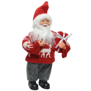 Новогодняя фигура Санта-Клаус в красном свитере с оленями 30 см Kaemingk фото 1