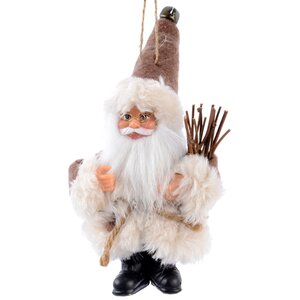 Елочная игрушка Санта в бежевом кафтане с вязанкой дров 13 см, подвеска Kaemingk фото 1