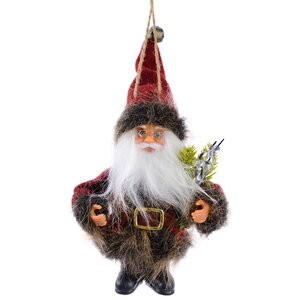 Елочная игрушка Санта в бордовом кафтане с еловыми веточками 13 см, подвеска Kaemingk фото 1
