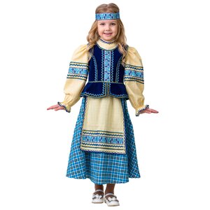 Карнавальный костюм Национальный для девочки, бежево-голубой, рост 140 см