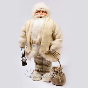 Санта в белой шубе с фонарем, 80 см Kaemingk фото 1