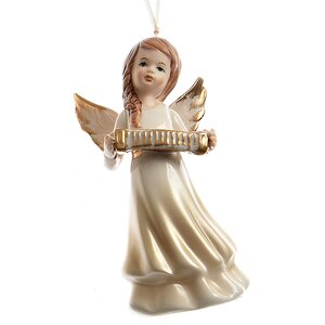 Елочная игрушка Ангел музыки с гармоникой 11 см, подвеска Kaemingk фото 1