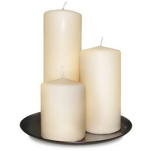 Набор свечей столбиков с подсвечником, 3 шт, слоновая кость Омский Свечной фото 1