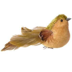 Елочная игрушка Птица Альберто 15 см золотисто-кремовая, клипса Kaemingk фото 1