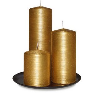 Набор свечей столбиков с подсвечником, 3 шт, золотые Омский Свечной фото 1